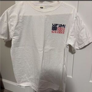Surf Style White Tee with Black Logo Tag
